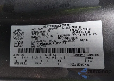 2023 Ford Bronco Badlands из США, поврежденный, VIN 1FMEE5DH3PLB36101